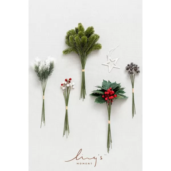 imageLings Moment Artificial Greenery Stems Box Set 28pcs with 7 Kinds of Faux Greenery Picks for DIY Bridal Bouquets Wedding Floral Arrangement Table Centerpieces Brown ampamp BeigeChristmas Red  Sparkles