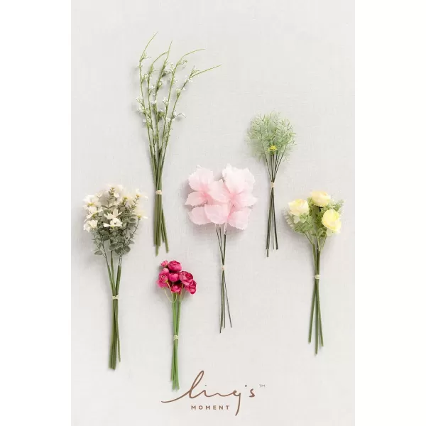 imageLings Moment Artificial Greenery Stems Box Set 28pcs with 7 Kinds of Faux Greenery Picks for DIY Bridal Bouquets Wedding Floral Arrangement Table Centerpieces Brown ampamp BeigePassionate Pink  Blush