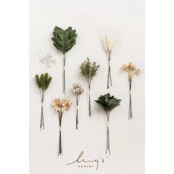 imageLings Moment Artificial Greenery Stems Box Set 28pcs with 7 Kinds of Faux Greenery Picks for DIY Bridal Bouquets Wedding Floral Arrangement Table Centerpieces Brown ampamp BeigeChampagne Christmas