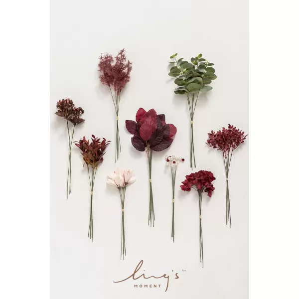 imageLings Moment Artificial Greenery Stems Box Set 28pcs with 7 Kinds of Faux Greenery Picks for DIY Bridal Bouquets Wedding Floral Arrangement Table Centerpieces Brown ampamp BeigeBurgundy  Dusty Rose