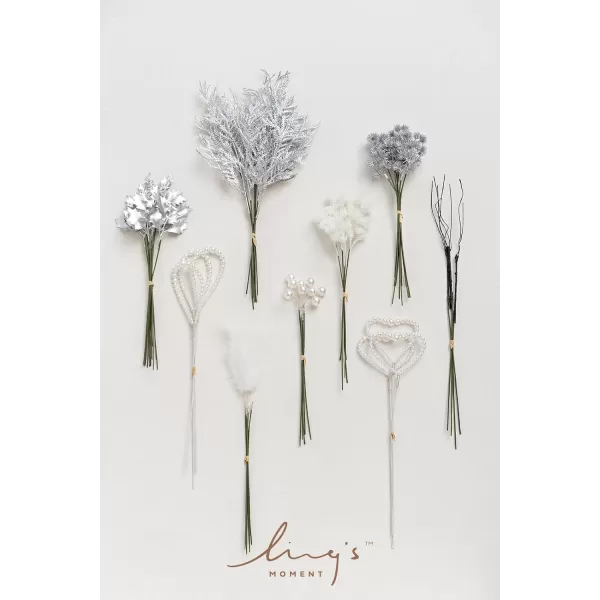 imageLings Moment Artificial Greenery Stems Box Set 28pcs with 7 Kinds of Faux Greenery Picks for DIY Bridal Bouquets Wedding Floral Arrangement Table Centerpieces Brown ampamp BeigeDusty Rose  Grey