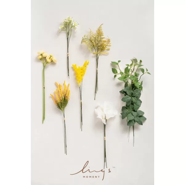 imageLings Moment Artificial Greenery Stems Box Set 28pcs with 7 Kinds of Faux Greenery Picks for DIY Bridal Bouquets Wedding Floral Arrangement Table Centerpieces Brown ampamp BeigeLemonade Yellow