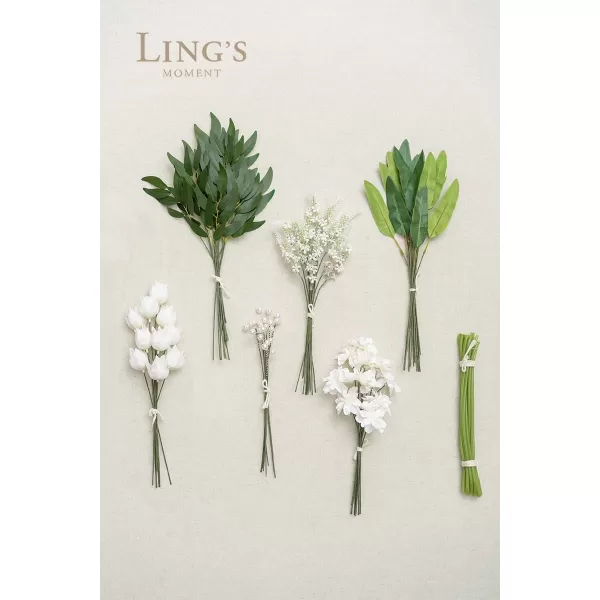 imageLings Moment Artificial Greenery Stems Box Set 28pcs with 7 Kinds of Faux Greenery Picks for DIY Bridal Bouquets Wedding Floral Arrangement Table Centerpieces Brown ampamp BeigeGreen  White