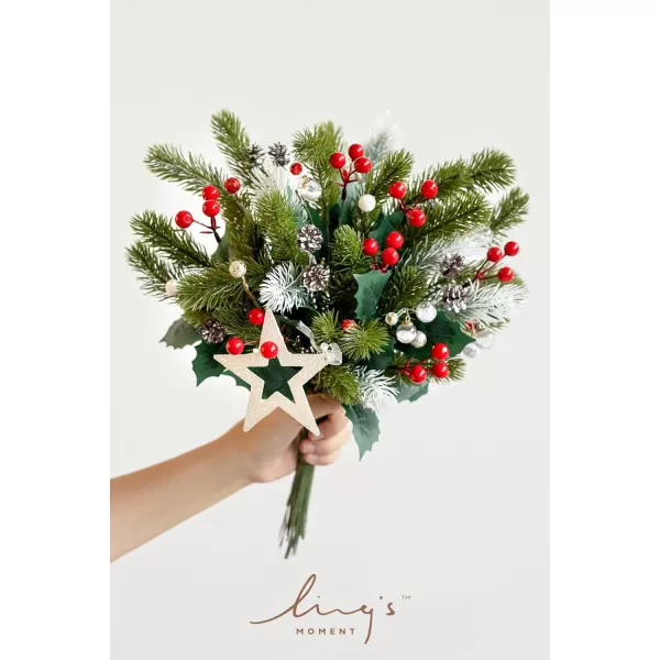 imageLings Moment Artificial Greenery Stems Box Set 28pcs with 7 Kinds of Faux Greenery Picks for DIY Bridal Bouquets Wedding Floral Arrangement Table Centerpieces Brown ampamp BeigeChristmas Red  Sparkles