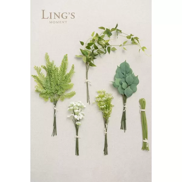 imageLings Moment Artificial Greenery Stems Box Set 28pcs with 7 Kinds of Faux Greenery Picks for DIY Bridal Bouquets Wedding Floral Arrangement Table Centerpieces Brown ampamp BeigeLight Green  White