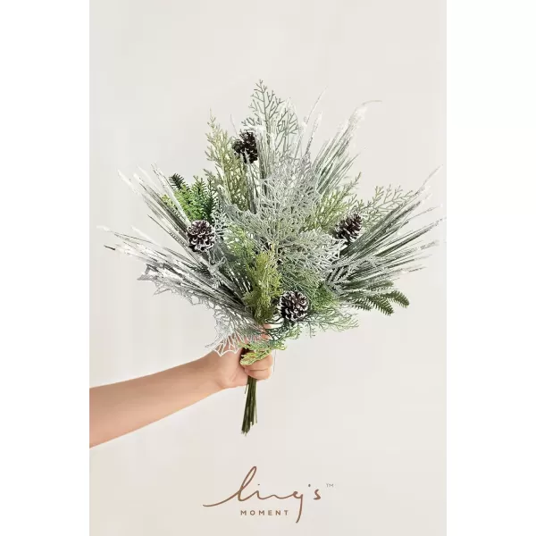 imageLings Moment Artificial Greenery Stems Box Set 28pcs with 7 Kinds of Faux Greenery Picks for DIY Bridal Bouquets Wedding Floral Arrangement Table Centerpieces Brown ampamp BeigeSilver  Pine Green