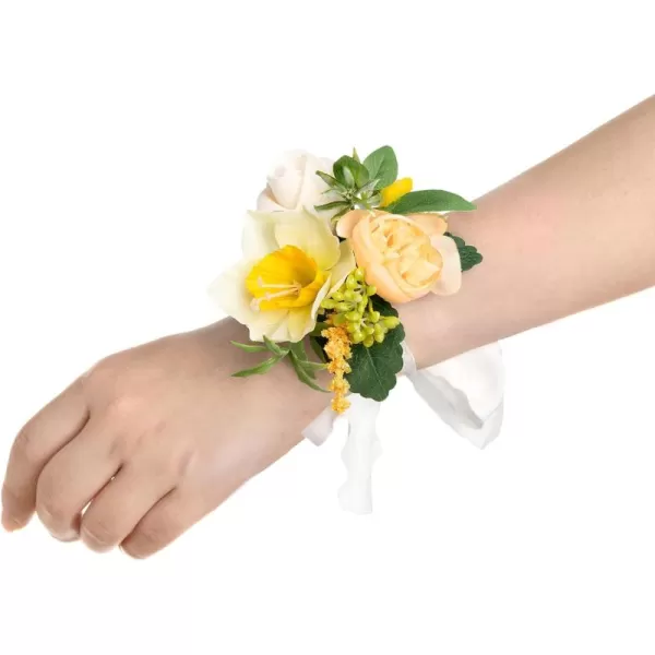 imageLings Moment 6pcs Homecoming Wedding Wrist Corsage Artificial Flowers GirlMother Prom Corsages Wristlet Dcor etc White IvoryYlwyellow  Blush