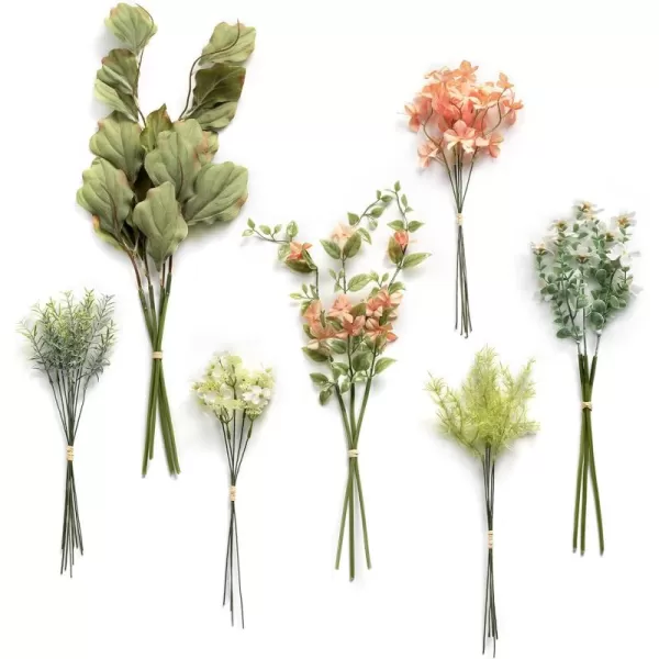 imageLings Moment Artificial Greenery Stems Box Set 28pcs with 7 Kinds of Faux Greenery Picks for DIY Bridal Bouquets Wedding Floral Arrangement Table Centerpieces Brown ampamp BeigeBlush Garden