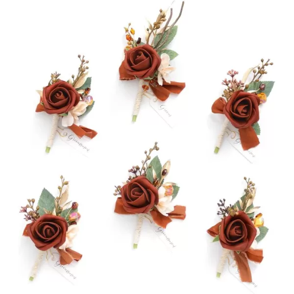 imageLings Moment Boutonniere for Men 6pcs Groom Groomsmen Boutonniere Artificial Flowers for Wedding DecorPromHomecoming etcTerracotta Orange