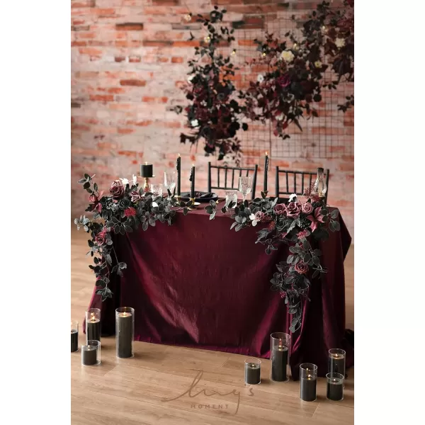 imageLings Moment 2PCS Artificial Floral Swags Centerpieces Wedding Flower Rose Garland Greenery Arrangements for SweetheartHead Table Decor Wedding Car Wall Arch Garden Decor  Dusty Rose ampamp MauveBlack  Burgundy