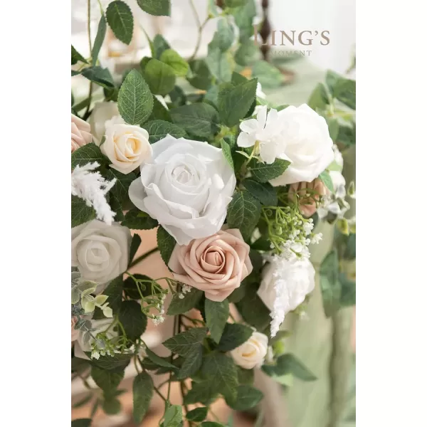 imageLings Moment 2PCS Artificial Floral Swags Centerpieces Wedding Flower Rose Garland Greenery Arrangements for SweetheartHead Table Decor Wedding Car Wall Arch Garden Decor  Dusty Rose ampamp MauveWhite  Sage