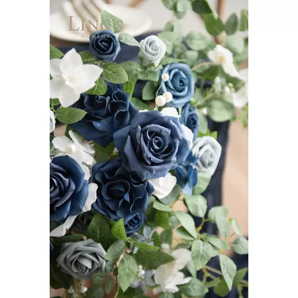 imageLings Moment 2PCS Artificial Floral Swags Centerpieces Wedding Flower Rose Garland Greenery Arrangements for SweetheartHead Table Decor Wedding Car Wall Arch Garden Decor  Dusty Rose ampamp MauveDusty Blue  Navy