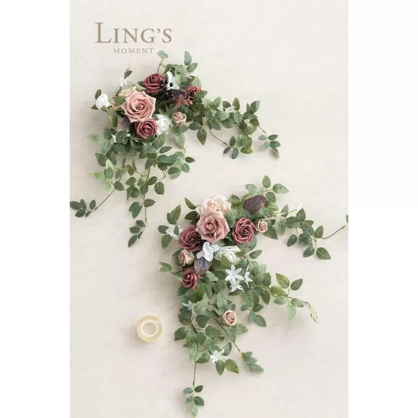 imageLings Moment 2PCS Artificial Floral Swags Centerpieces Wedding Flower Rose Garland Greenery Arrangements for SweetheartHead Table Decor Wedding Car Wall Arch Garden Decor  Dusty Rose ampamp MauveDusty Rose  Mauve