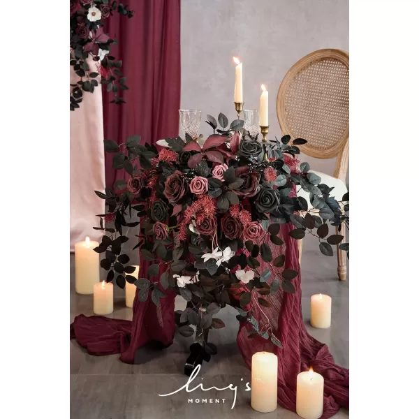 imageLings Moment 2PCS Artificial Floral Swags Centerpieces Wedding Flower Rose Garland Greenery Arrangements for SweetheartHead Table Decor Wedding Car Wall Arch Garden Decor  Dusty Rose ampamp MauveBlack  Burgundy