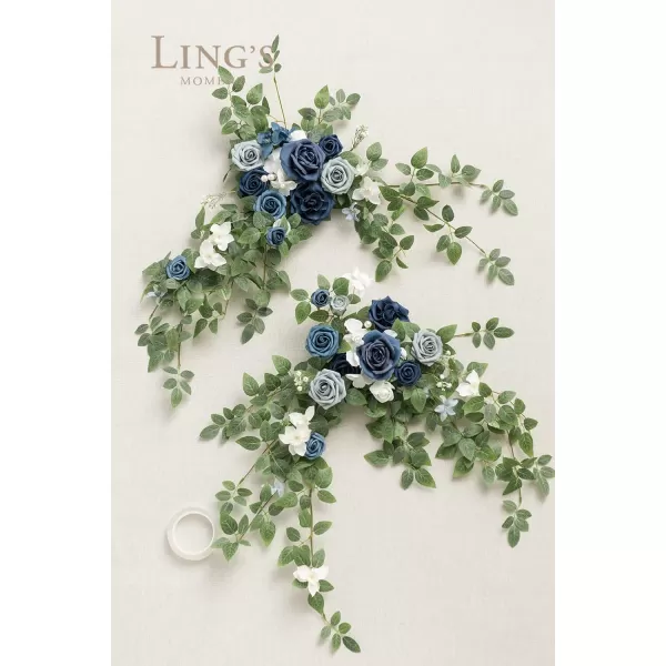 imageLings Moment 2PCS Artificial Floral Swags Centerpieces Wedding Flower Rose Garland Greenery Arrangements for SweetheartHead Table Decor Wedding Car Wall Arch Garden Decor  Dusty Rose ampamp MauveDusty Blue  Navy