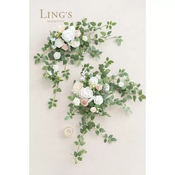 imageLings Moment 2PCS Artificial Floral Swags Centerpieces Wedding Flower Rose Garland Greenery Arrangements for SweetheartHead Table Decor Wedding Car Wall Arch Garden Decor  Dusty Rose ampamp MauveWhite  Sage