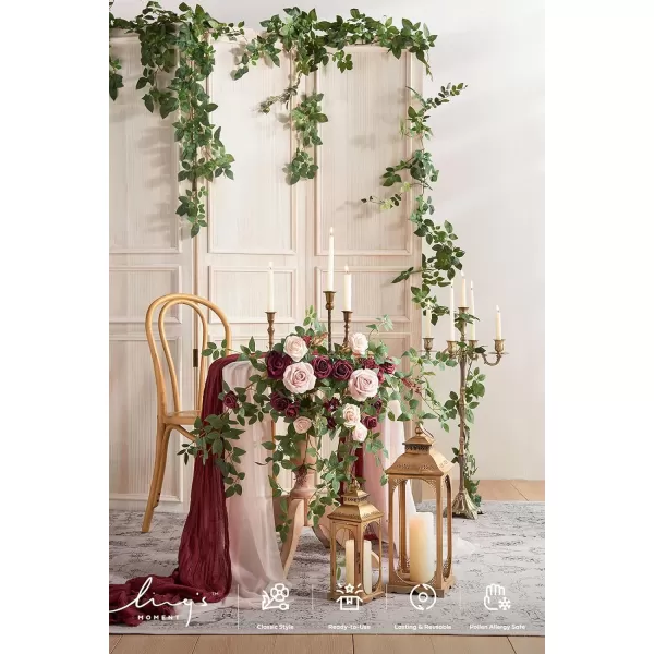 imageLings Moment 2PCS Artificial Floral Swags Centerpieces Wedding Flower Rose Garland Greenery Arrangements for SweetheartHead Table Decor Wedding Car Wall Arch Garden Decor  Dusty Rose ampamp MauveMarsala  Blush