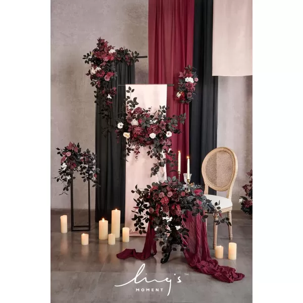 imageLings Moment 2PCS Artificial Floral Swags Centerpieces Wedding Flower Rose Garland Greenery Arrangements for SweetheartHead Table Decor Wedding Car Wall Arch Garden Decor  Dusty Rose ampamp MauveBlack  Burgundy