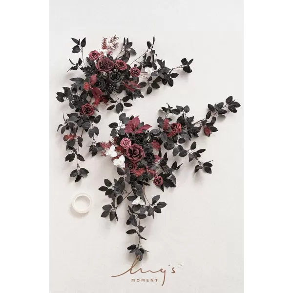 imageLings Moment 2PCS Artificial Floral Swags Centerpieces Wedding Flower Rose Garland Greenery Arrangements for SweetheartHead Table Decor Wedding Car Wall Arch Garden Decor  Dusty Rose ampamp MauveBlack  Burgundy