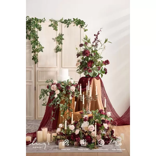 imageLings Moment 2PCS Artificial Floral Swags Centerpieces Wedding Flower Rose Garland Greenery Arrangements for SweetheartHead Table Decor Wedding Car Wall Arch Garden Decor  Dusty Rose ampamp MauveMarsala  Blush