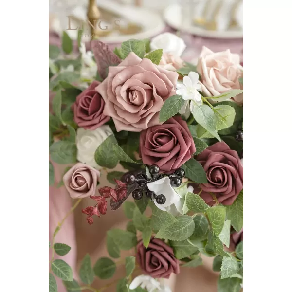 imageLings Moment 2PCS Artificial Floral Swags Centerpieces Wedding Flower Rose Garland Greenery Arrangements for SweetheartHead Table Decor Wedding Car Wall Arch Garden Decor  Dusty Rose ampamp MauveDusty Rose  Mauve