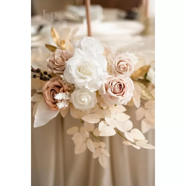 imageLings Moment 2pcs Dusty Rose Artificial Flower Garland Floral Swags Centerpieces Blush Wedding Arch Flower Greenery Arrangements for Sweetheart Table Wall Window Home Garden Outdoor DecorWhite  Beige