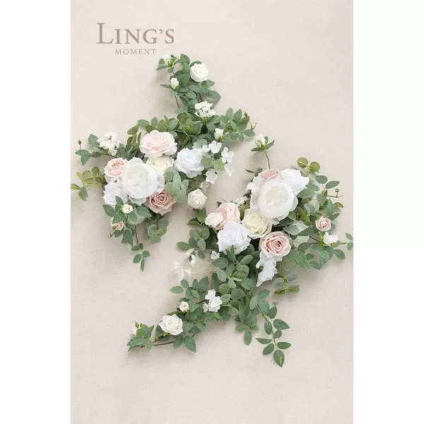 imageLings Moment 2pcs Dusty Rose Artificial Flower Garland Floral Swags Centerpieces Blush Wedding Arch Flower Greenery Arrangements for Sweetheart Table Wall Window Home Garden Outdoor DecorWhite