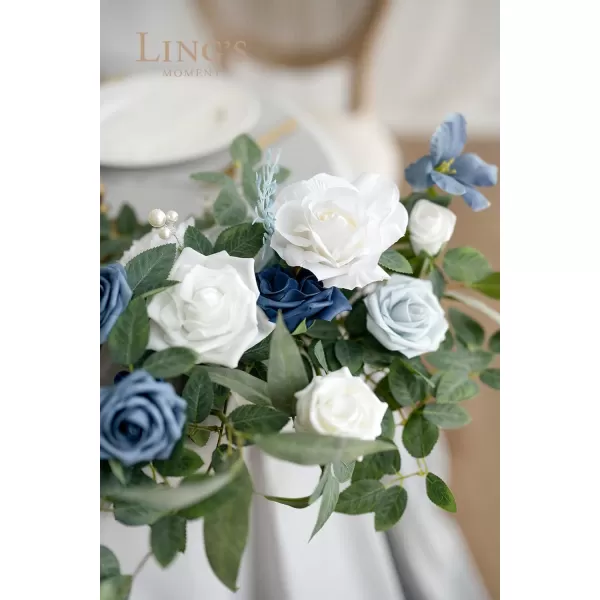 imageLings Moment 2pcs Dusty Rose Artificial Flower Garland Floral Swags Centerpieces Blush Wedding Arch Flower Greenery Arrangements for Sweetheart Table Wall Window Home Garden Outdoor DecorDusty Blue Navy