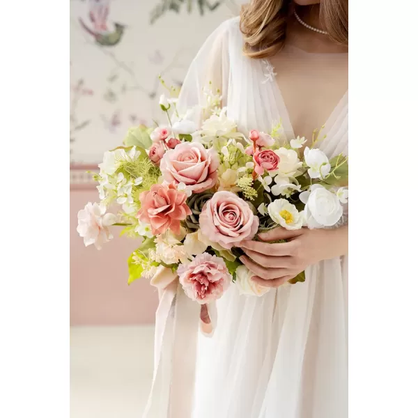 imageLings Moment Peach Wedding Bouquets for Bride Apricot Bridal Bouquets for Bride15 Inch Free Form Artificial Wedding Flower BouquetBlush Garden