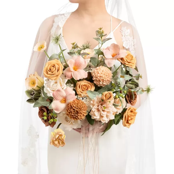 imageLings Moment Peach Wedding Bouquets for Bride Apricot Bridal Bouquets for Bride15 Inch Free Form Artificial Wedding Flower BouquetBordeaux Red