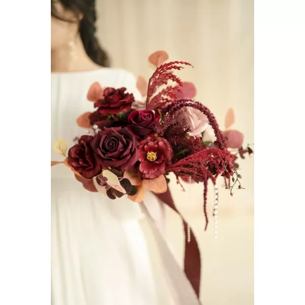 imageLings Moment Peach Wedding Bouquets for Bride Apricot Bridal Bouquets for Bride15 Inch Free Form Artificial Wedding Flower BouquetBurgundy  Dusty Rose