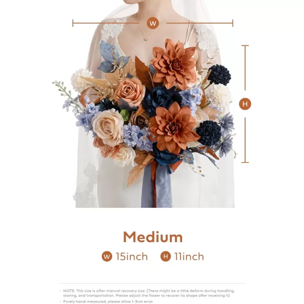 imageLings Moment Peach Wedding Bouquets for Bride Apricot Bridal Bouquets for Bride15 Inch Free Form Artificial Wedding Flower BouquetBurnt Orange  Navy