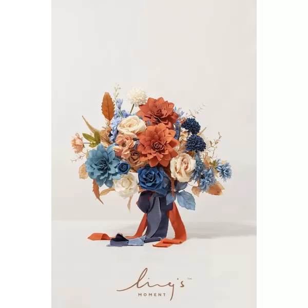 imageLings Moment Peach Wedding Bouquets for Bride Apricot Bridal Bouquets for Bride15 Inch Free Form Artificial Wedding Flower BouquetBurnt Orange  Navy