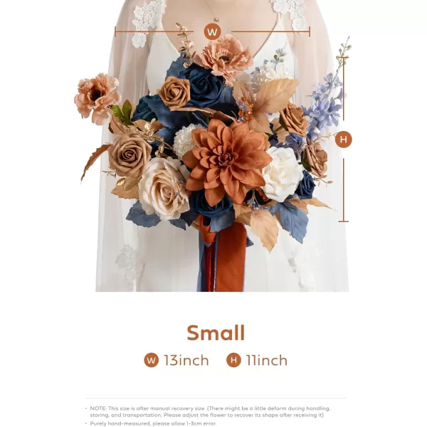 imageLings Moment Peach Wedding Bouquets for Bride Apricot Bridal Bouquets for Bride15 Inch Free Form Artificial Wedding Flower BouquetBurnt Orange  Navy