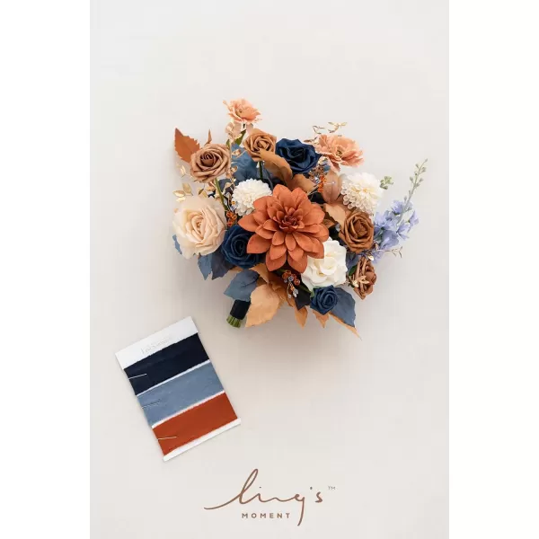 imageLings Moment Peach Wedding Bouquets for Bride Apricot Bridal Bouquets for Bride15 Inch Free Form Artificial Wedding Flower BouquetBurnt Orange  Navy