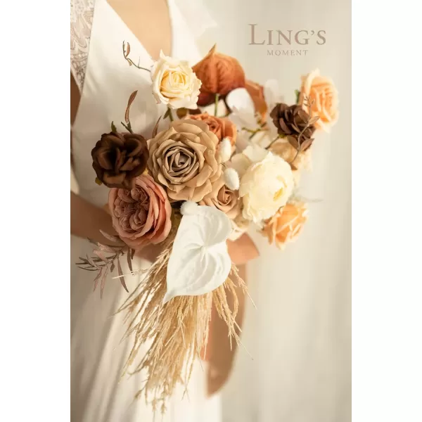 imageLings Moment Peach Wedding Bouquets for Bride Apricot Bridal Bouquets for Bride15 Inch Free Form Artificial Wedding Flower BouquetDesert Terracotta