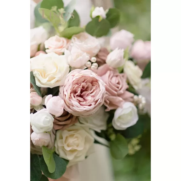 imageLings Moment Peach Wedding Bouquets for Bride Apricot Bridal Bouquets for Bride15 Inch Free Form Artificial Wedding Flower BouquetDusty Rose