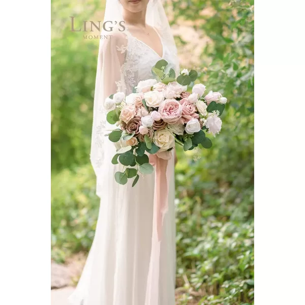 imageLings Moment Peach Wedding Bouquets for Bride Apricot Bridal Bouquets for Bride15 Inch Free Form Artificial Wedding Flower BouquetDusty Rose