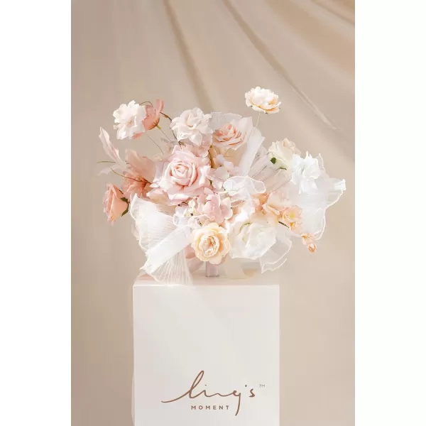 imageLings Moment Peach Wedding Bouquets for Bride Apricot Bridal Bouquets for Bride15 Inch Free Form Artificial Wedding Flower BouquetGrowing Blush2