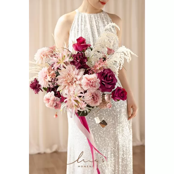 imageLings Moment Peach Wedding Bouquets for Bride Apricot Bridal Bouquets for Bride15 Inch Free Form Artificial Wedding Flower BouquetIncredible Valentine