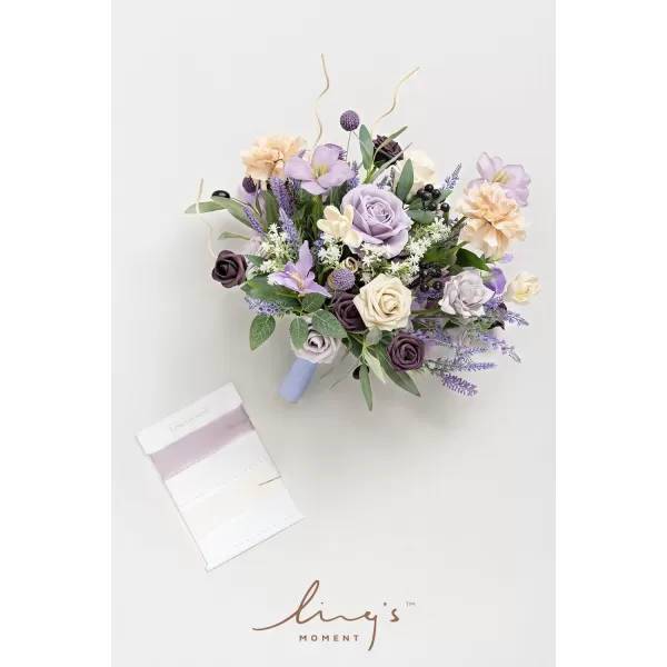 imageLings Moment Peach Wedding Bouquets for Bride Apricot Bridal Bouquets for Bride15 Inch Free Form Artificial Wedding Flower BouquetLavender Purple