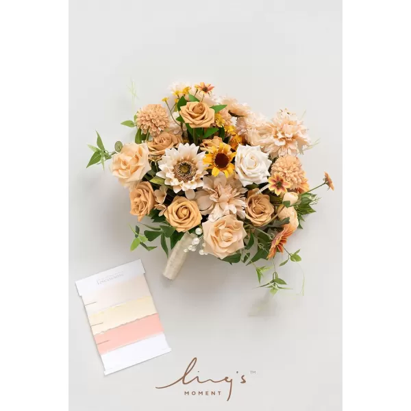 imageLings Moment Peach Wedding Bouquets for Bride Apricot Bridal Bouquets for Bride15 Inch Free Form Artificial Wedding Flower BouquetSunflower  Peach