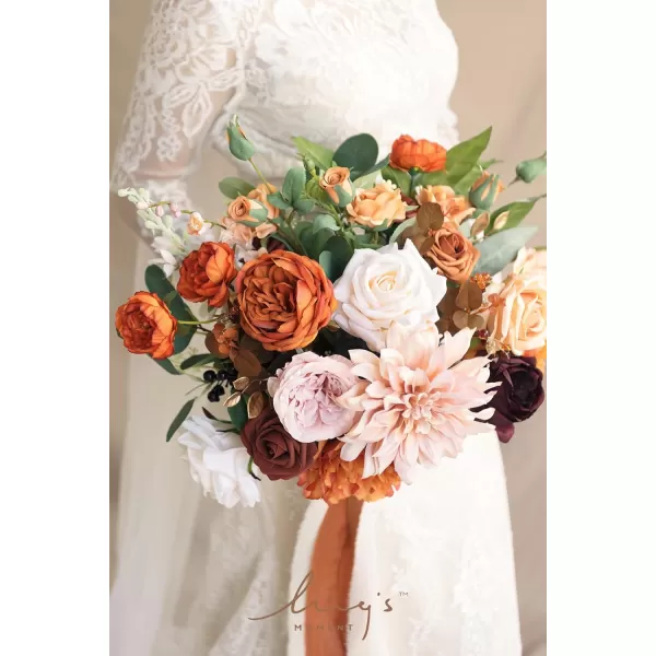 imageLings Moment Peach Wedding Bouquets for Bride Apricot Bridal Bouquets for Bride15 Inch Free Form Artificial Wedding Flower BouquetSunset Terracotta