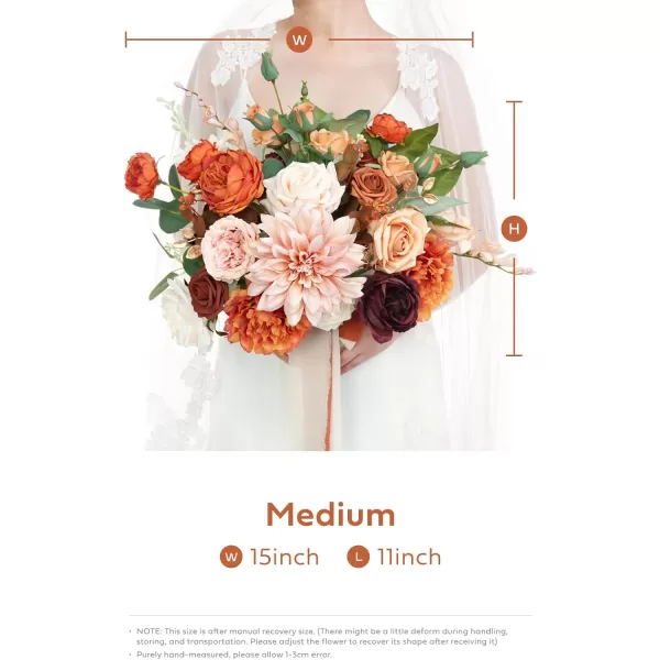 imageLings Moment Peach Wedding Bouquets for Bride Apricot Bridal Bouquets for Bride15 Inch Free Form Artificial Wedding Flower BouquetSunset Terracotta