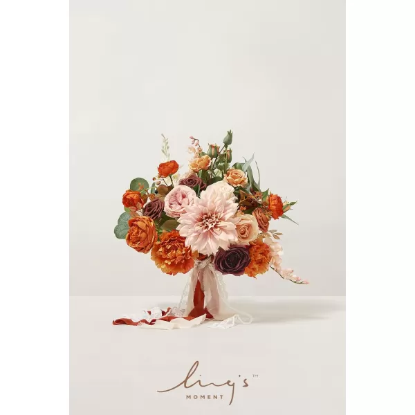 imageLings Moment Peach Wedding Bouquets for Bride Apricot Bridal Bouquets for Bride15 Inch Free Form Artificial Wedding Flower BouquetSunset Terracotta