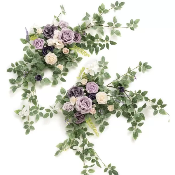 imageLings Moment 2PCS Artificial Floral Swags Centerpieces Wedding Flower Rose Garland Greenery Arrangements for SweetheartHead Table Decor Wedding Car Wall Arch Garden Decor  Dusty Rose ampamp MauveLilac  Gold