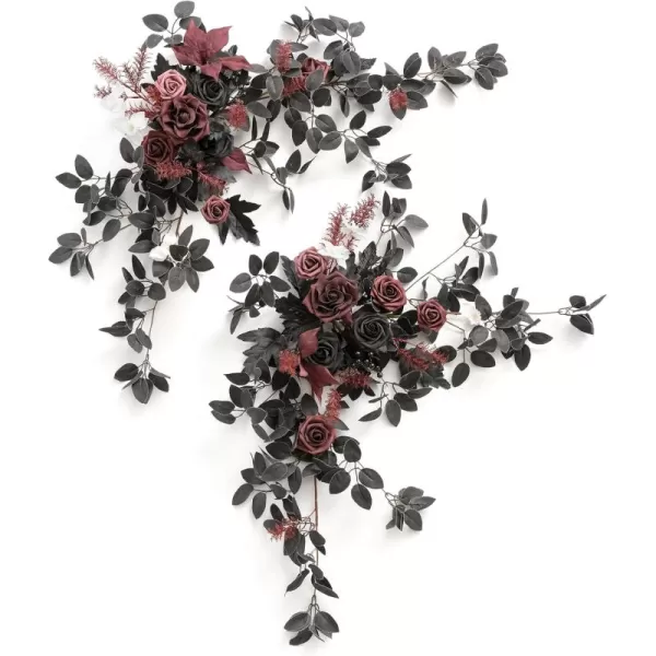 imageLings Moment 2PCS Artificial Floral Swags Centerpieces Wedding Flower Rose Garland Greenery Arrangements for SweetheartHead Table Decor Wedding Car Wall Arch Garden Decor  Dusty Rose ampamp MauveBlack  Burgundy