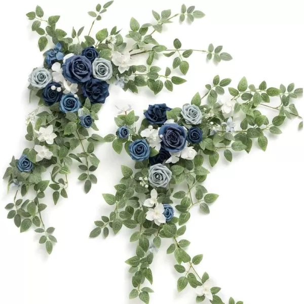 imageLings Moment 2PCS Artificial Floral Swags Centerpieces Wedding Flower Rose Garland Greenery Arrangements for SweetheartHead Table Decor Wedding Car Wall Arch Garden Decor  Dusty Rose ampamp MauveDusty Blue  Navy