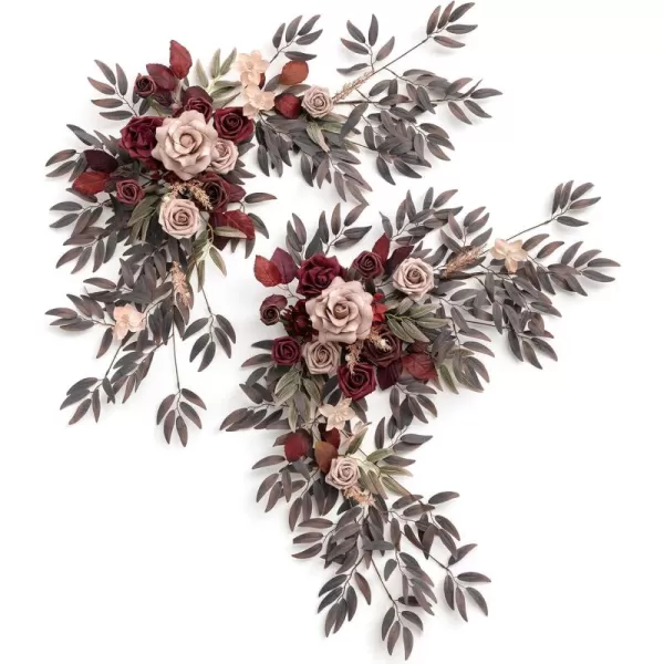 imageLings Moment 2PCS Artificial Floral Swags Centerpieces Wedding Flower Rose Garland Greenery Arrangements for SweetheartHead Table Decor Wedding Car Wall Arch Garden Decor  Dusty Rose ampamp MauveBurgundy  Dusty Rose