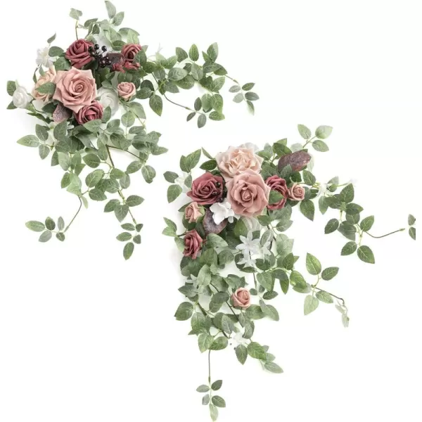 imageLings Moment 2PCS Artificial Floral Swags Centerpieces Wedding Flower Rose Garland Greenery Arrangements for SweetheartHead Table Decor Wedding Car Wall Arch Garden Decor  Dusty Rose ampamp MauveDusty Rose  Mauve